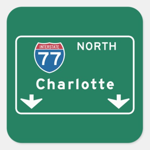 Charlotte NC Road Sign Square Sticker