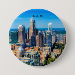 Charlotte, NC skyline photograph Button
