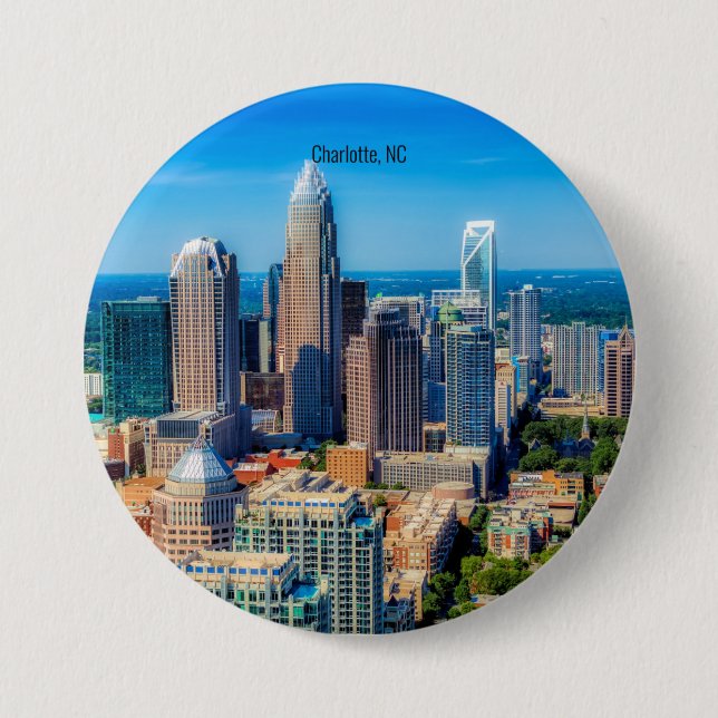 Charlotte, NC skyline photograph Button (Front)