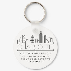 Charlotte, NC Stylized Skyline | Custom Slogan Keychain