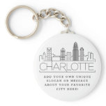 Charlotte, NC Stylized Skyline | Custom Slogan Keychain