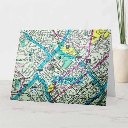 Charlotte NC Vintage Map Card