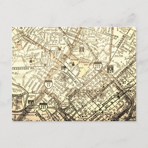 Charlotte NC Vintage Map Postcard