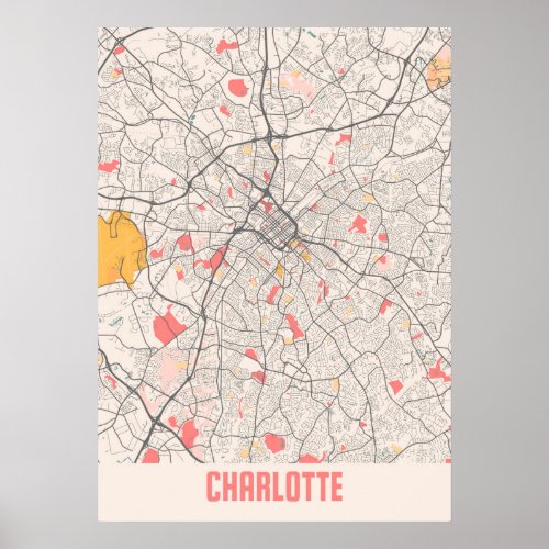 Charlotte _ North Carolina Chalk City Map Poster