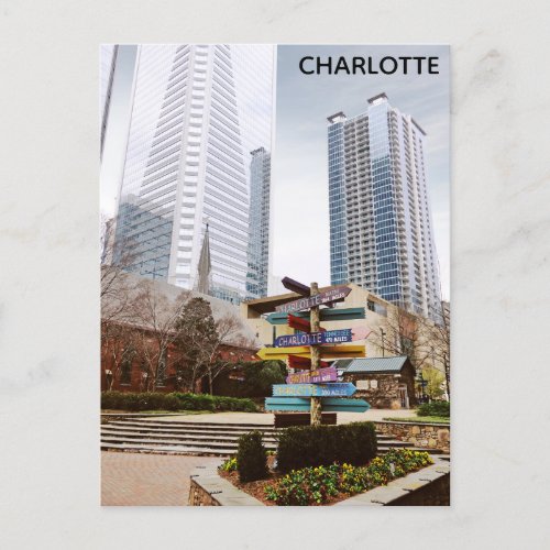 Charlotte North Carolina City Park Skyline Travel Postcard