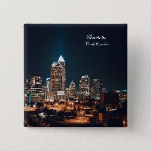 Charlotte North Carolina City Skyline Night Button