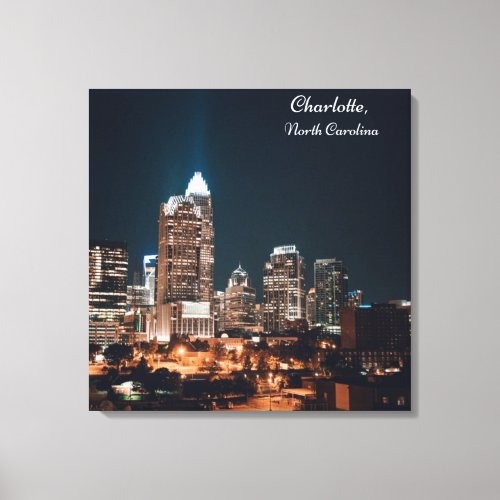 Charlotte North Carolina City Skyline Night Canvas Print