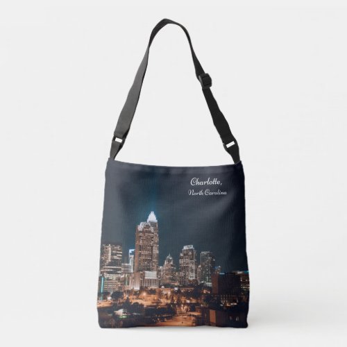 Charlotte North Carolina City Skyline Night Crossbody Bag