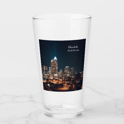 Charlotte North Carolina City Skyline Night Glass