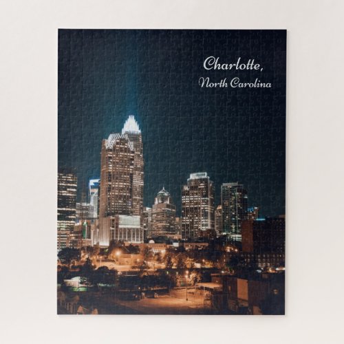 Charlotte North Carolina City Skyline Night Jigsaw Puzzle