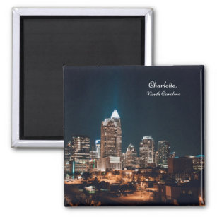 Charlotte North Carolina City Skyline Night Magnet