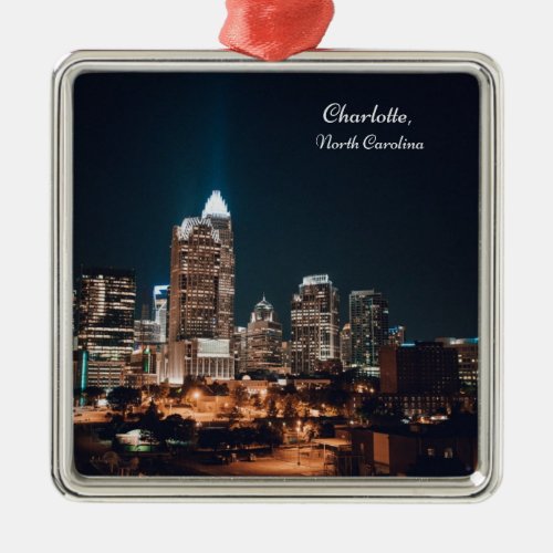 Charlotte North Carolina City Skyline Night Metal Ornament