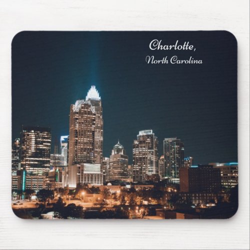 Charlotte North Carolina City Skyline Night Mouse Pad