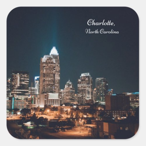 Charlotte North Carolina City Skyline Night Square Sticker