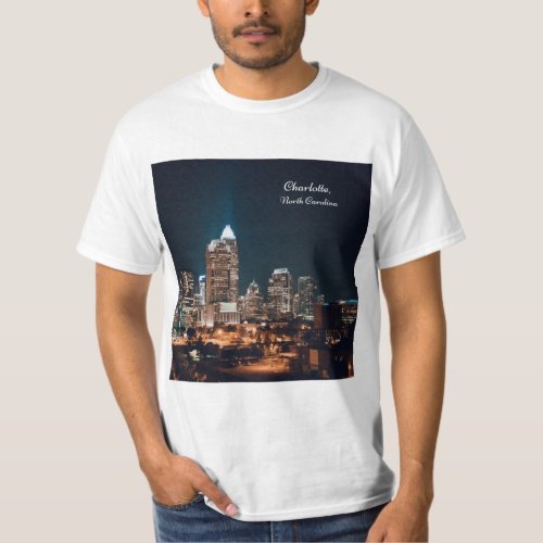 Charlotte North Carolina City Skyline Night T_Shirt