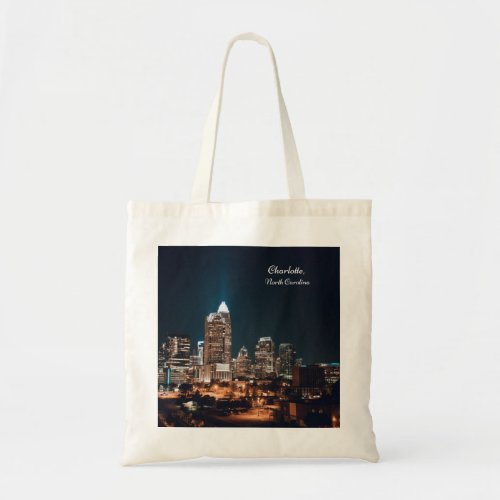 Charlotte North Carolina City Skyline Night Tote Bag
