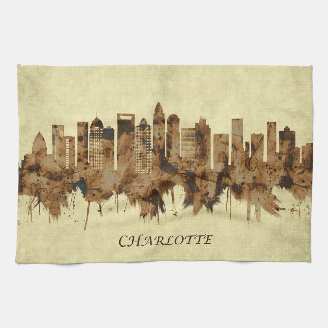 Charlotte North Carolina Cityscape Kitchen Towel (Horizontal)