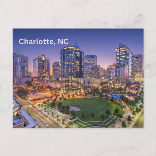 Charlotte North Carolina Downtown Night View Postcard