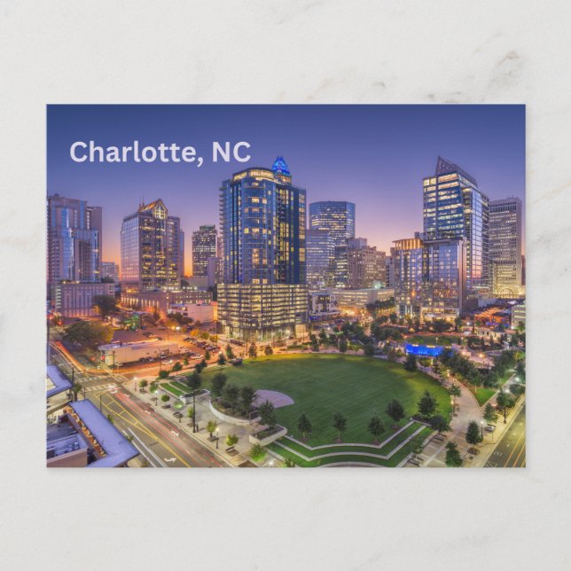 Charlotte, North Carolina Downtown Night View Postcard (Front)