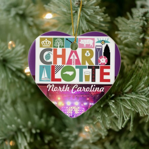 Charlotte North Carolina heart ornament