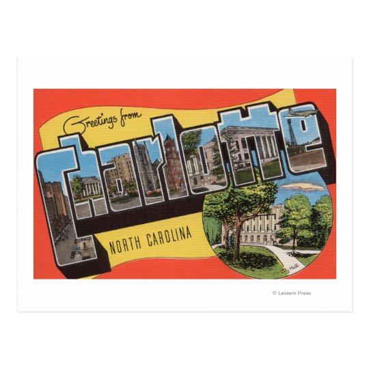 Charlotte, North Carolina Large Letter Scenes Postcard