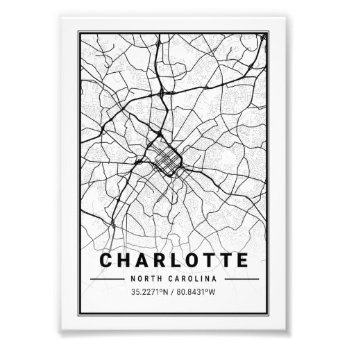 Charlotte _ North Carolina Ligth City Map Photo Print