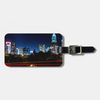charlotte north carolina night skyline luggage tag