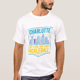 Charlotte North Carolina Pickleball Player Skyline T-Shirt