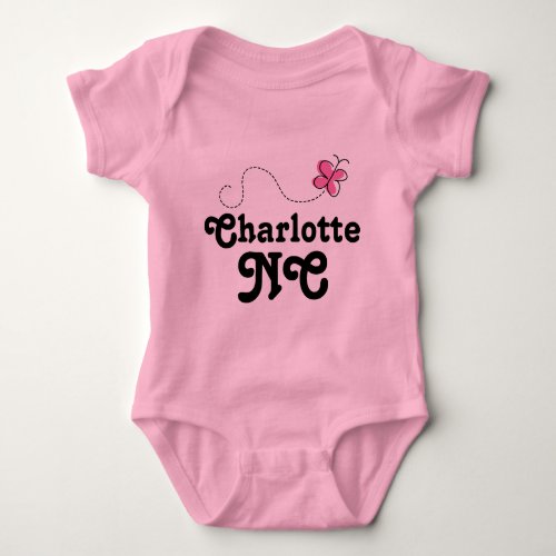 Charlotte North Carolina Pink Butterfly Baby Bodysuit