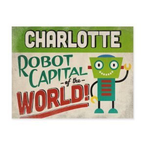 Charlotte North Carolina Robot - Funny Vintage Postcard