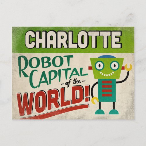 Charlotte North Carolina Robot _ Funny Vintage Postcard