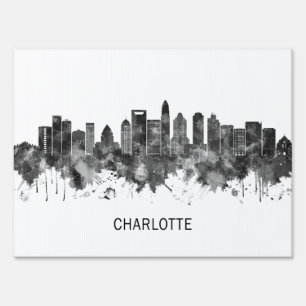 Charlotte North Carolina Skyline BW Sign