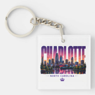 Charlotte North Carolina Skyline City Name Travel Keychain