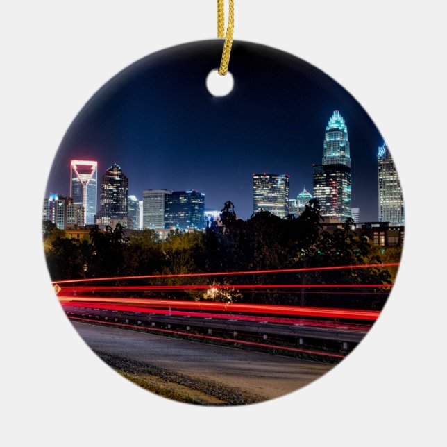 charlotte north carolina skyline evening ceramic ornament (Front)