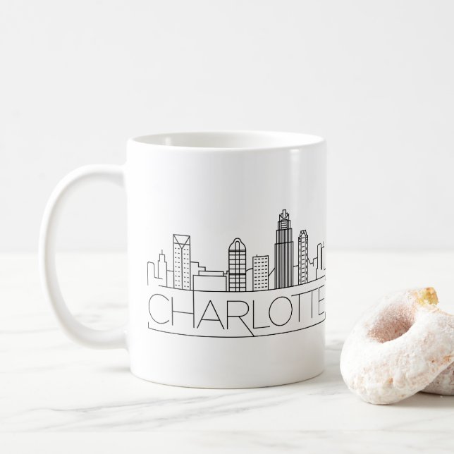 Charlotte, North Carolina Stylized Skyline Coffee Mug (With Donut)