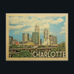 Charlotte North Carolina Vintage Travel Postcard<br><div class="desc">Charlotte North Carolina design in Vintage Travel style featuring an expansive city skyline view.</div>