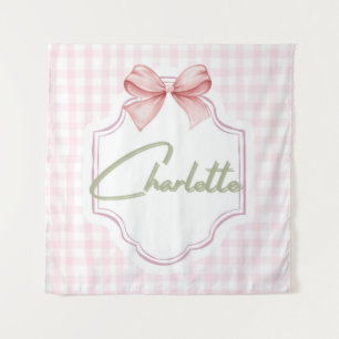 Charlotte Personalized Pink Bow & Gingham Print Tapestry