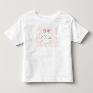 Charlotte Personalized Pink Bow & Gingham Print  Toddler T-shirt