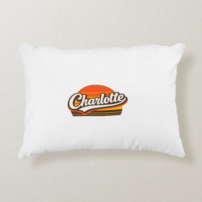 Charlotte Retro Sunset Personalized Name Design Accent Pillow (Front)