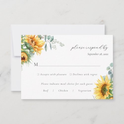 Charlotte Rustic Sunflowers Meal Choice RSVP 