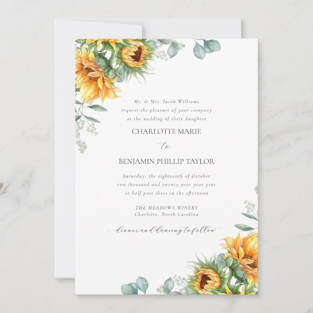Charlotte Rustic Sunflowers Vintage Wedding Invitation (Front)