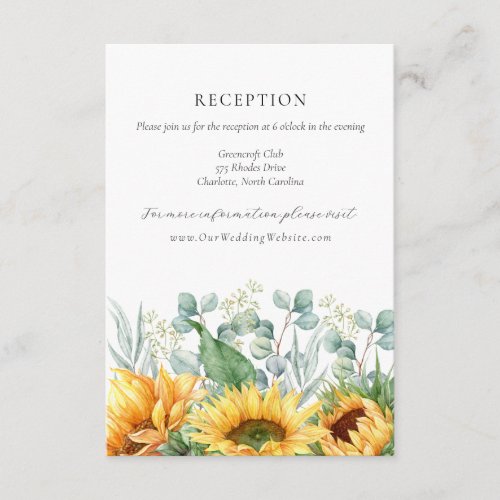 Charlotte Rustic Sunflowers Wedding Reception Enclosure Card