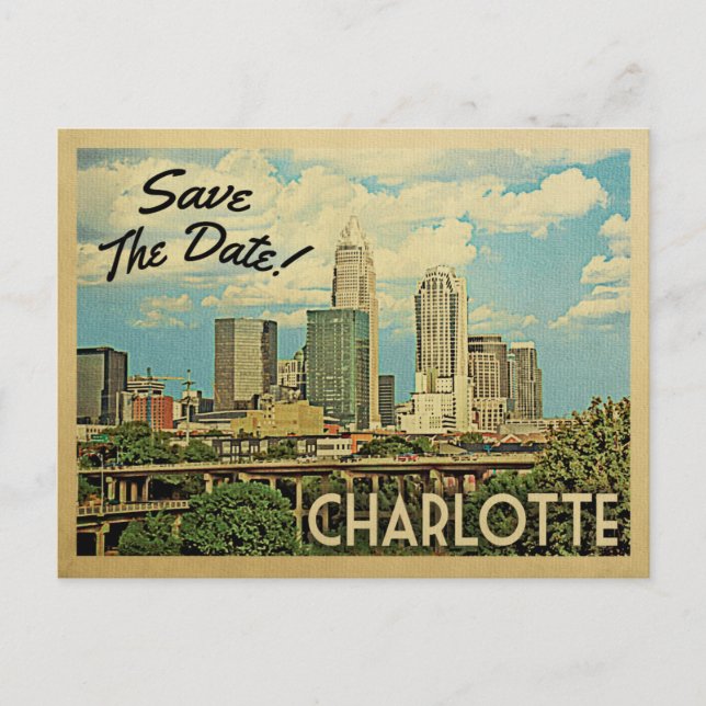 Charlotte Save The Date North Carolina Announcement Postcard (Front)