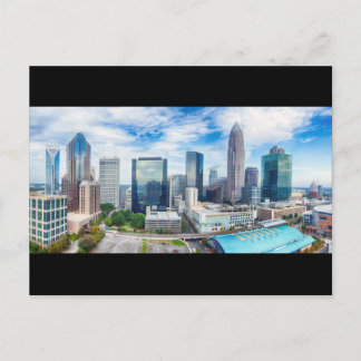 charlotte skyline blue sky panorama postcard