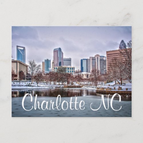 Charlotte skyline in snow NC Postcard