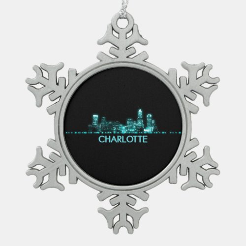 Charlotte Skyline Snowflake Pewter Christmas Ornament