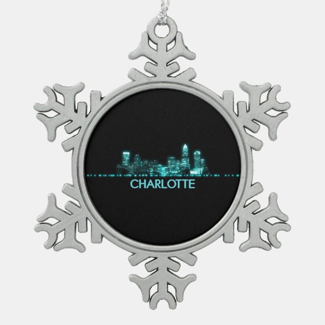 Charlotte Skyline Snowflake Pewter Christmas Ornament (Front)