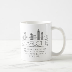Charlotte Stylized Skyline   Custom Slogan Coffee Mug