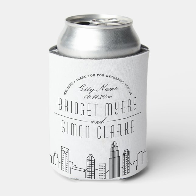 Charlotte Stylized Skyline | Wedding Can Cooler (Can Front)