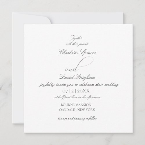 Charlotte SuiteElegant Square Grey Calligr Wedd Invitation